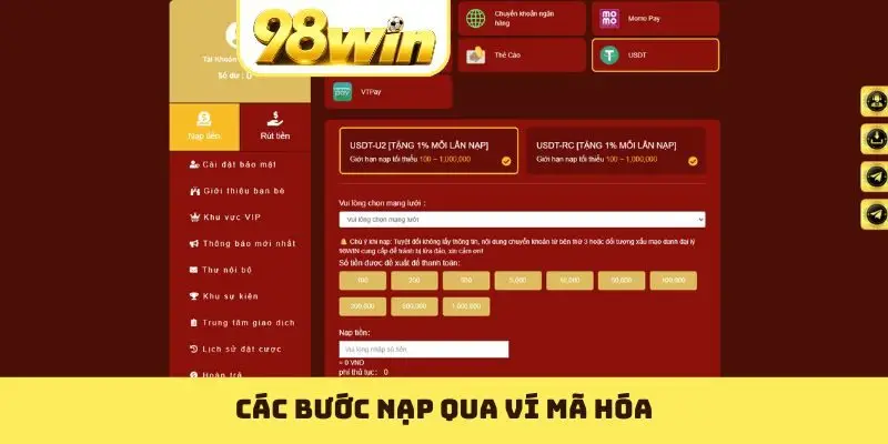 Nạp Tiền 98WIN Trong 2 Phút Qua Ngân Hàng, USDT, Thẻ Cào - Slotvoyage
